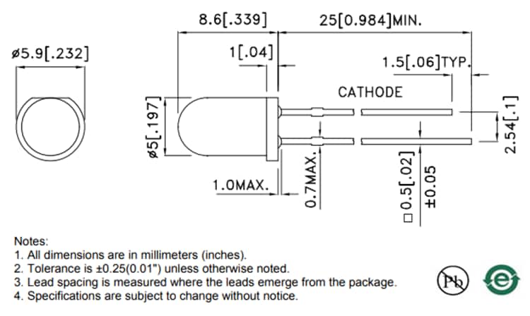 Kingbright WP7143 T-1 3/4 (5mm) Round Water Clear LEDs