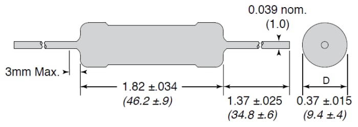 Mechanical Drawing - Ohmite EY ±10% Tolerance Ceramic Composition Resistors