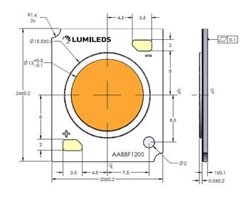 Mechanical Drawing - Lumileds LUXEON CoB Core Range (Gen 3)