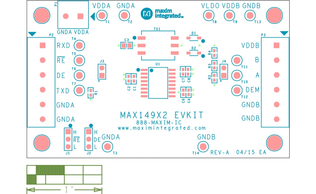 Mechanical Drawing - Analog Devices / Maxim Integrated MAX149X2EVKIT Transceiver Evaluation Kit