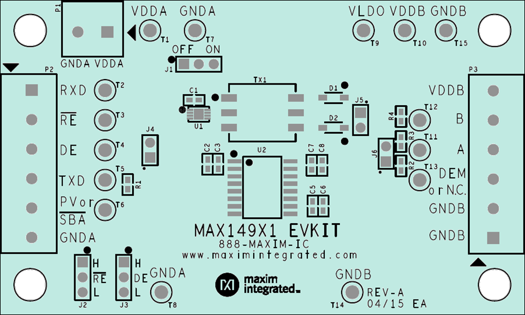Mechanical Drawing - Analog Devices / Maxim Integrated MAX149X1EVKIT Evaluation Kit