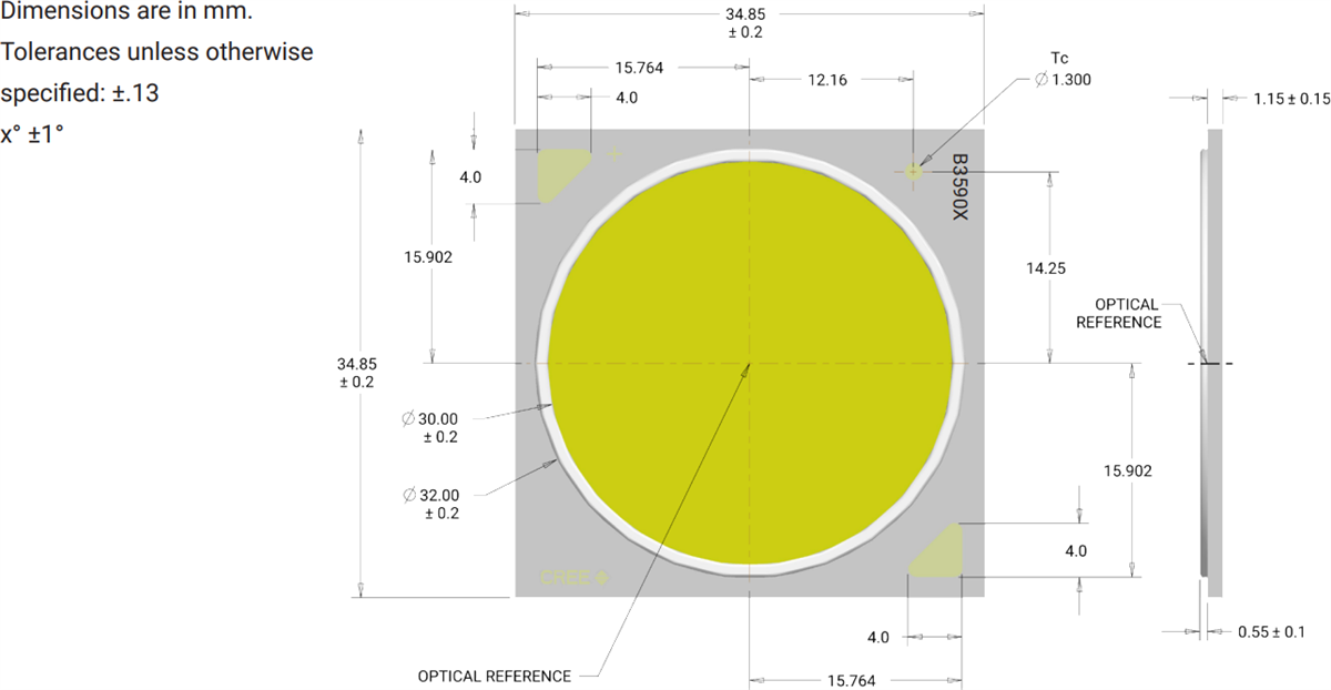 Mechanical Drawing - Cree LED XLamp® CXB3590 LEDs