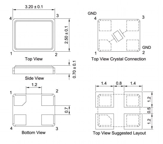 Mechanical Drawing - TXC 7M SMD Seam Sealing Crystals
