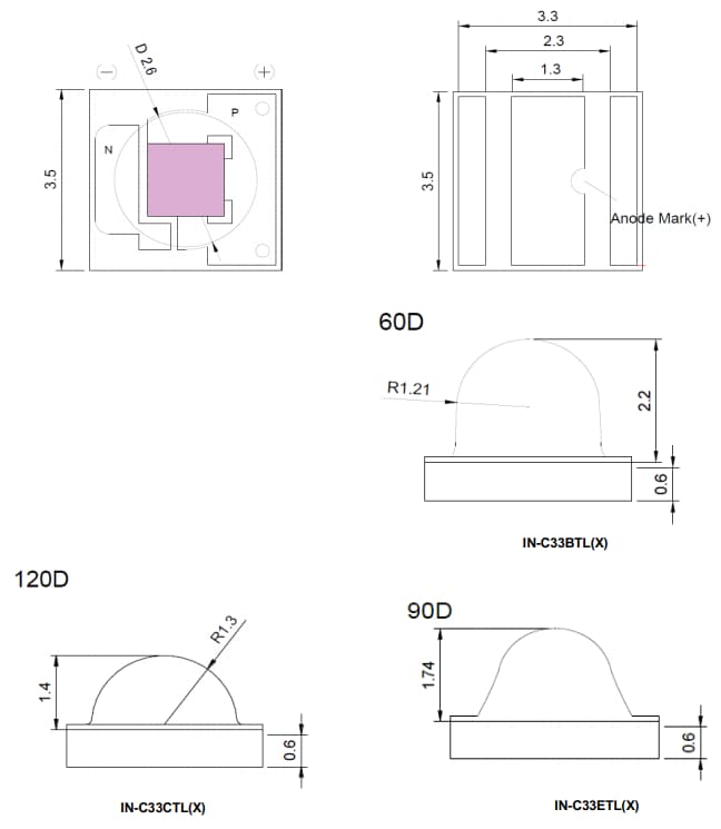 Mechanical Drawing - Inolux IN-C33xTLx Series 3535 High Power LEDs