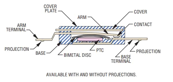 Mechanical Drawing - Bourns AC Mini TCO (Thermal Cutoff) Devices