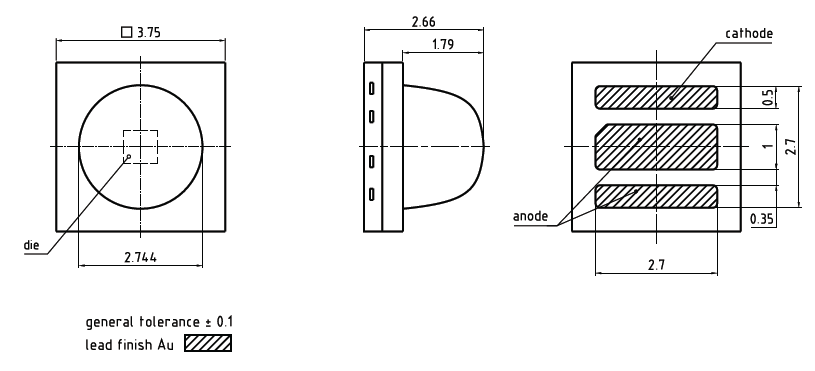 Mechanical Drawing - ams OSRAM SFH 4718A OSLON® Black IR LEDs