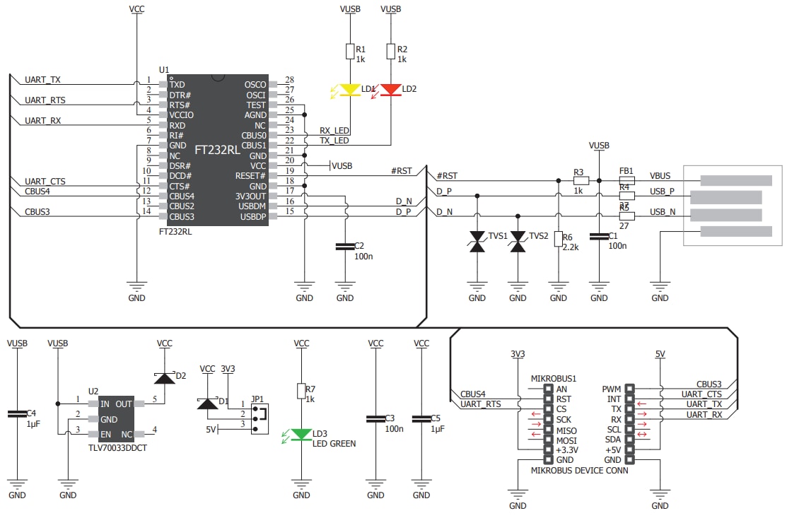 Schematic - Mikroe USB UART 4 Click Board