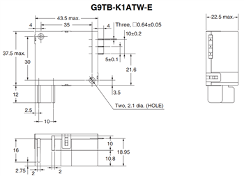 Mechanical Drawing - Omron Electronics G9TB AC Power Latching Relays