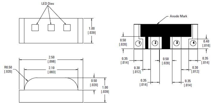 Mechanical Drawing - Broadcom HSMF-C113/C115 Tricolor ChipLEDs