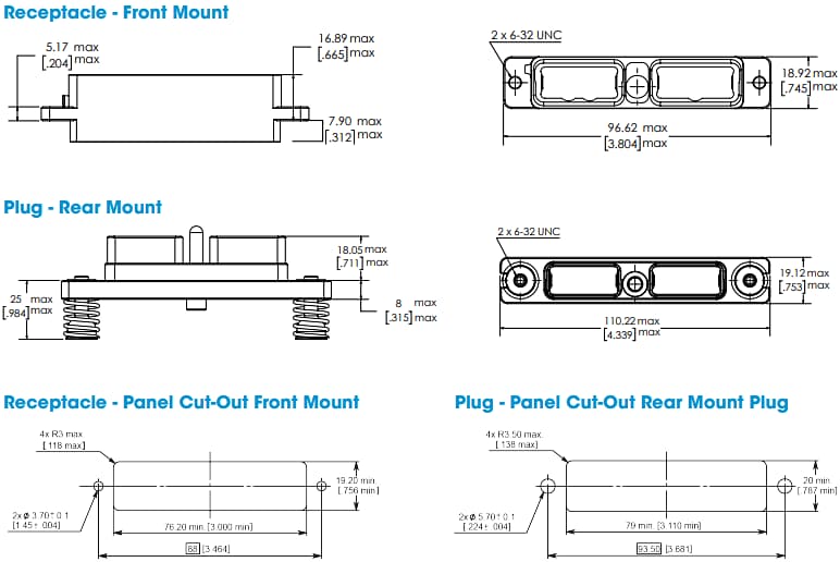 Mechanical Drawing - Cinch C-ENX™ ARINC 810 Galley Connectors