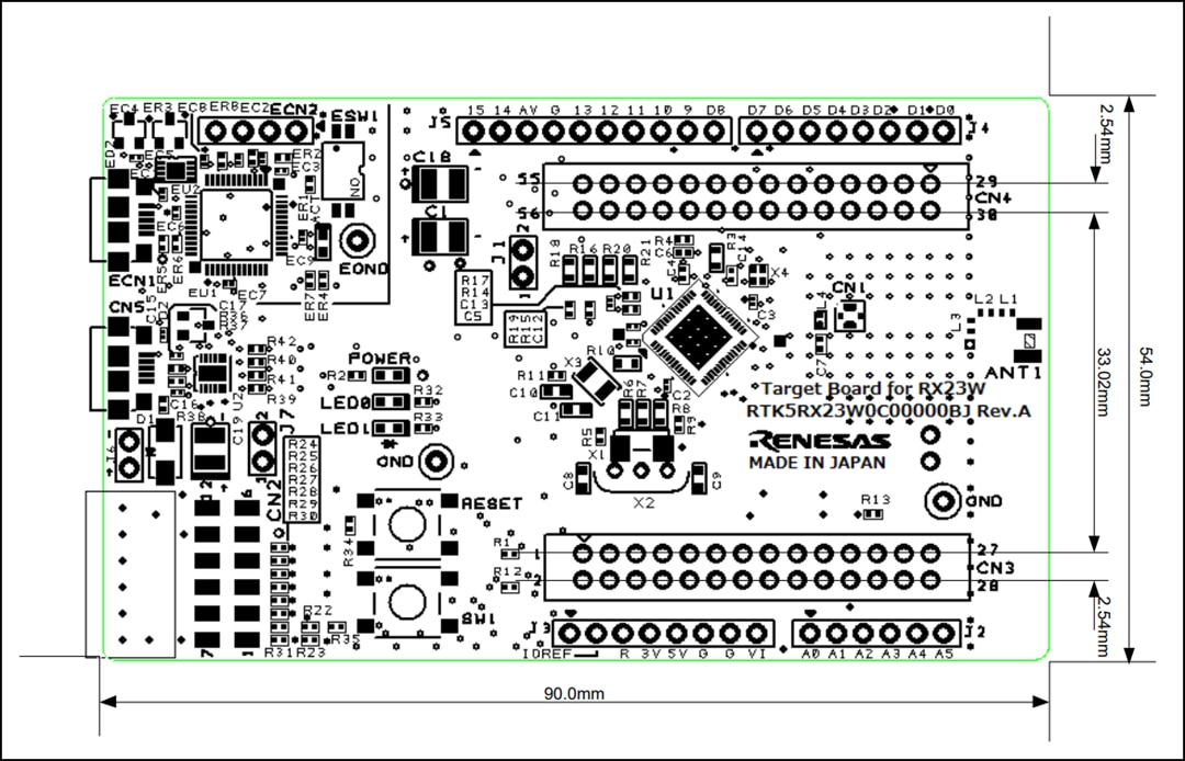 Mechanical Drawing - Renesas Electronics RX23W Target Board