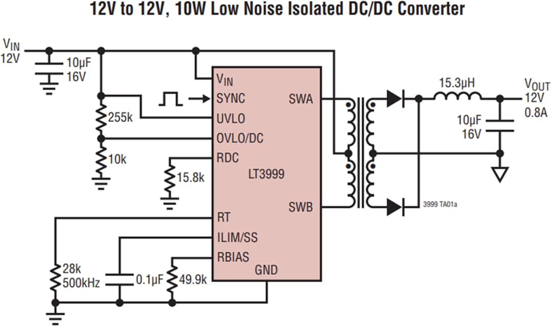 Application Circuit Diagram - Analog Devices Inc. LT3999  DC-DC Transformer Driver