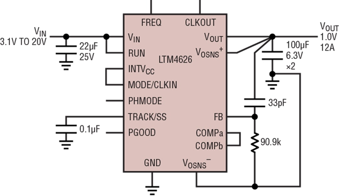 Application Circuit Diagram - Analog Devices Inc. LTM4626 & LTM4638 µModule Regulators
