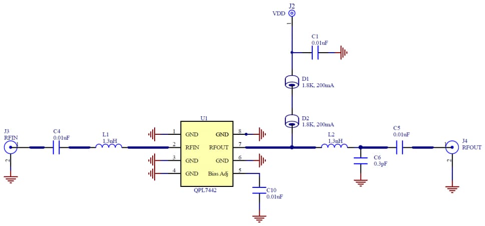 Application Circuit Diagram - Qorvo QPL7442 RF Amplifier