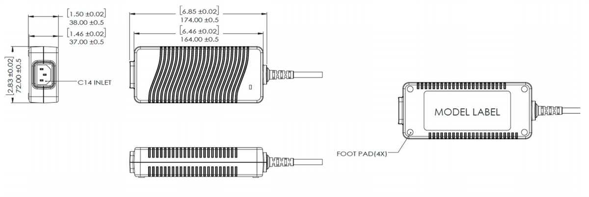 Mechanical Drawing - Advanced Energy / SL Power GE150 150W Single Output Power Supply