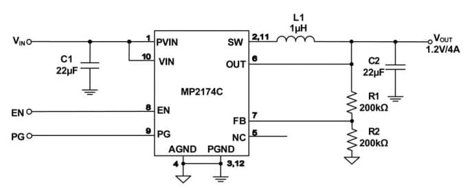 Application Circuit Diagram - Monolithic Power Systems (MPS) MP2174Cx Synchronous Step-Down Converters