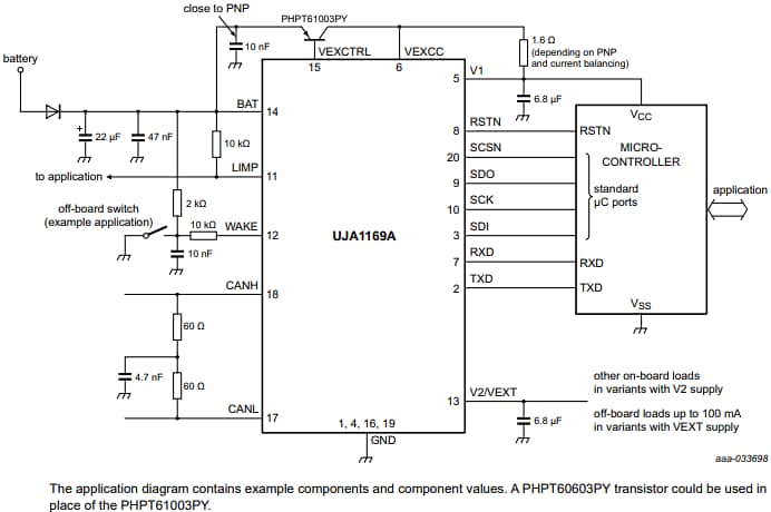 Application Circuit Diagram - NXP Semiconductors UJA1169A CAN System Basis Chips (SBCs)
