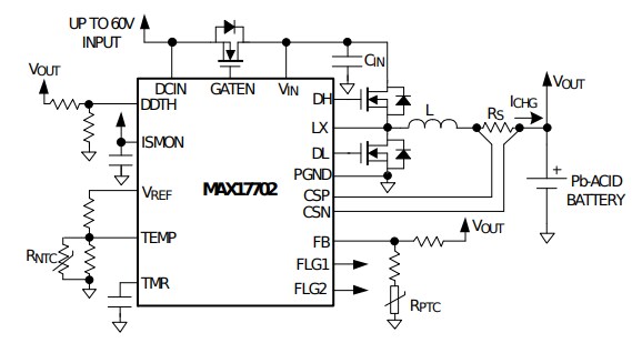 Application Circuit Diagram - Analog Devices / Maxim Integrated MAX17702 Battery Charger Controller