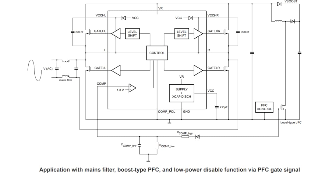 Application Circuit Diagram - NXP Semiconductors TEA2209T Active Bridge Rectifier Controller