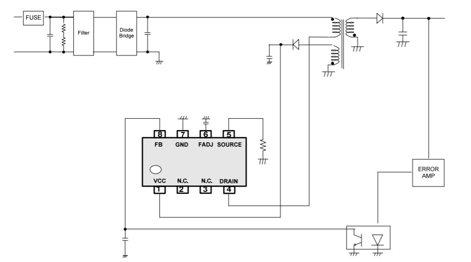 Application Circuit Diagram - ROHM Semiconductor BM2P095F PWM Type DC/DC Converter