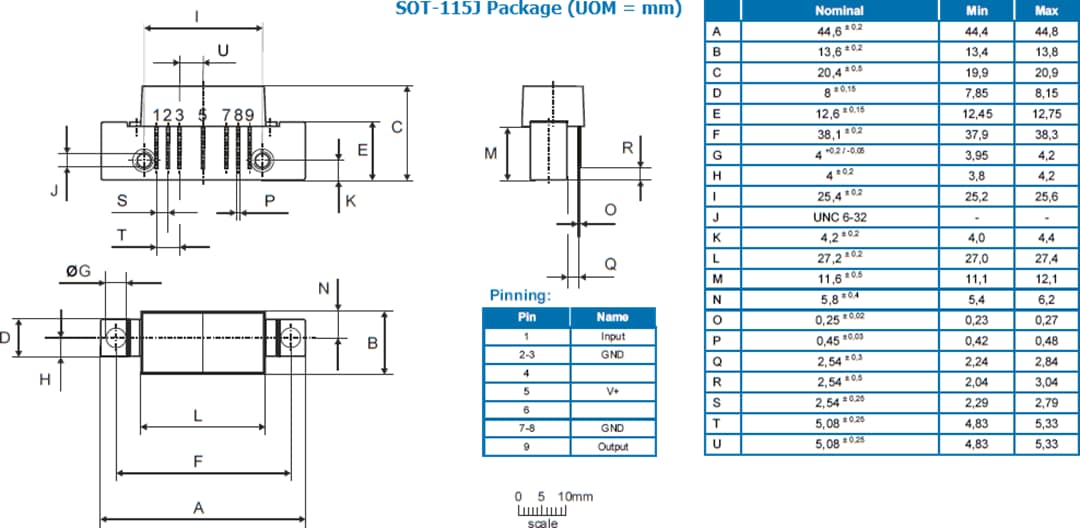 Mechanical Drawing - Qorvo QPA9831 CATV Hybrid Push-Pull Amplifier