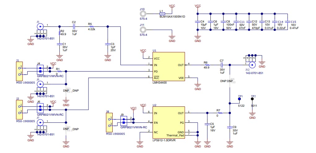 Schematic - Texas Instruments LMH34400DRLEVM Evaluation Module