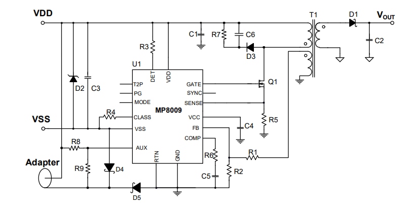 Application Circuit Diagram - Monolithic Power Systems (MPS) MP8009 Flyback/Forward Controllers