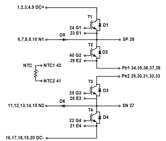 Schematic - onsemi NXH400N100H4Q2F2 SiC Hybrid Modules