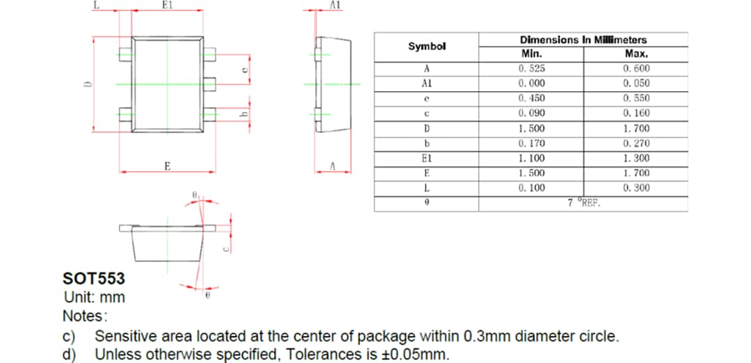 Mechanical Drawing - MEMSIC MHA-18x Hall-Effect Switches