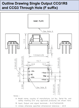 Mechanical Drawing - TDK-Lambda CCG 1.3W to 10W Isolated DC-DC Converters