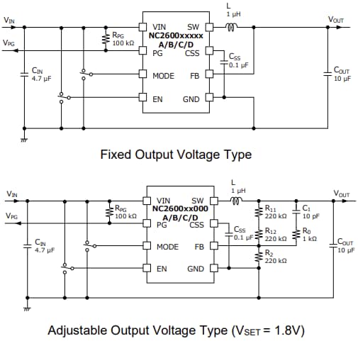 Application Circuit Diagram - Nisshinbo NC2600 2A PWM/PFM Step-down Switching Regulators