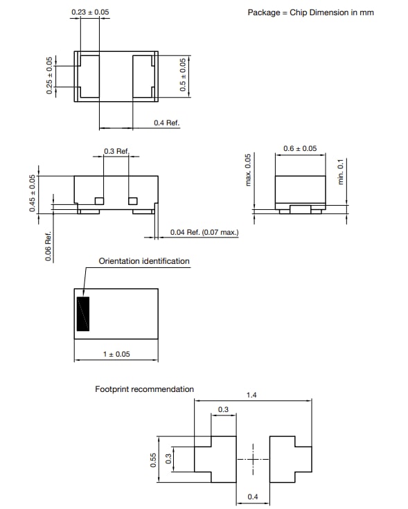 Mechanical Drawing - Vishay VETH100A1DD1 ESD Protection Diode