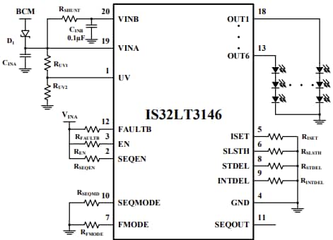 Application Circuit Diagram - Lumissil IS32LT3146 Six-Channel Linear LED Driver