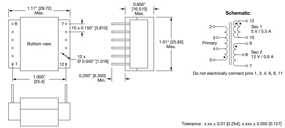 Mechanical Drawing - Vishay SGTPL-2516 Space-Grade Planar Transformer