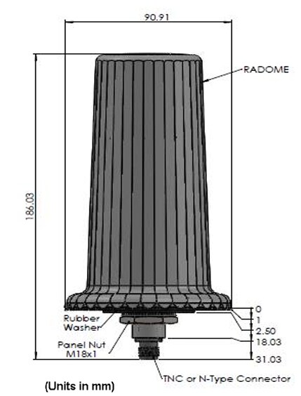 Mechanical Drawing - Tallysman AJ977XF AntiJam Triple Band GNSS Antennas