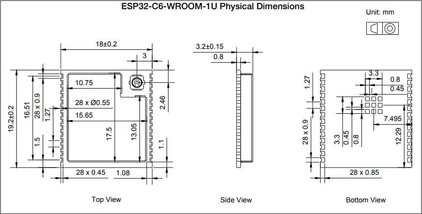 Mechanical Drawing - Espressif Systems ESP32-C6-WROOM-1 Multiprotocol Modules