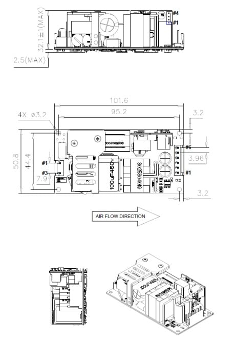 Mechanical Drawing - Advanced Energy / SL Power NGB150 Medical/Industrial AC-DC Power Supplies