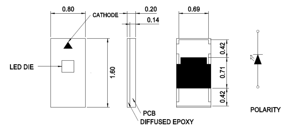 Mechanical Drawing - Broadcom HSMR-C020 Mono-Color Top Mount Chip LED