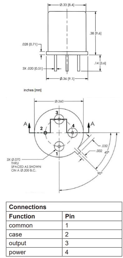 Mechanical Drawing - Amphenol Wilcoxon LVEP-TO5 Embedded Accelerometers