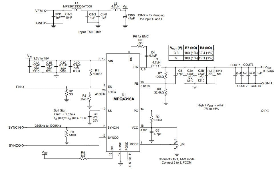 Schematic - Monolithic Power Systems (MPS) EVQ4316A-R-01A Evaluation Board