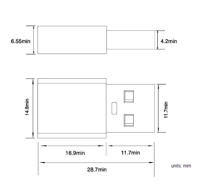 Mechanical Drawing - CUI Inc SUA-A & SUA-C USB Adapters