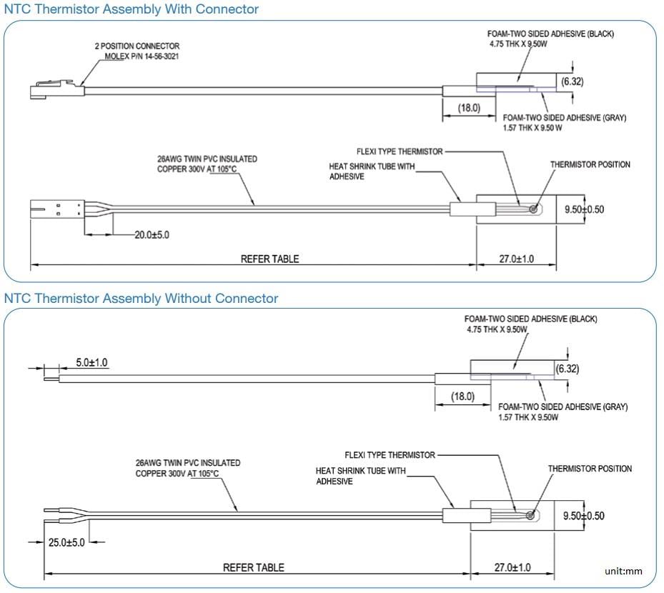 Mechanical Drawing - Amphenol Advanced Sensors Surface Mount Foam (SMF) Sensors