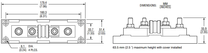 Mechanical Drawing - Bourns FB Riedon™ Class T Fuse Blocks