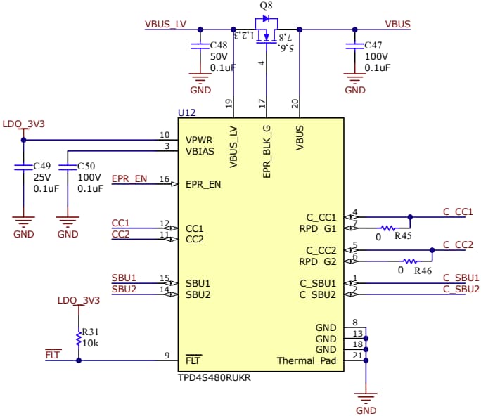 Schematic - Texas Instruments TPD4S480 USB Type-C® 48V EPR Port Protector