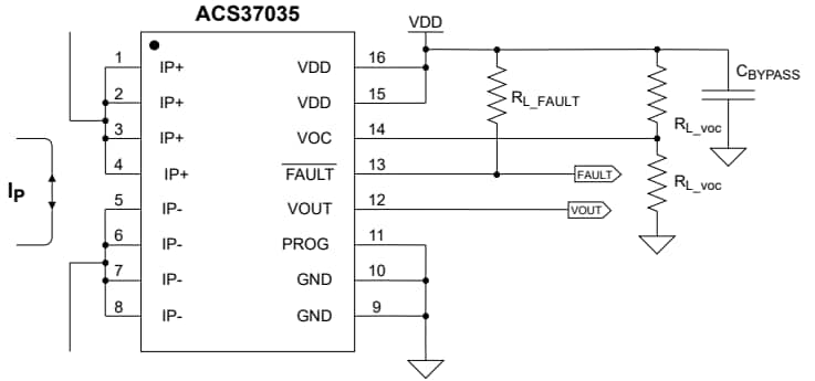 Application Circuit Diagram - Allegro MicroSystems ACS37035 AEC-Q100 1MHz Hall-Effect Current Sensor