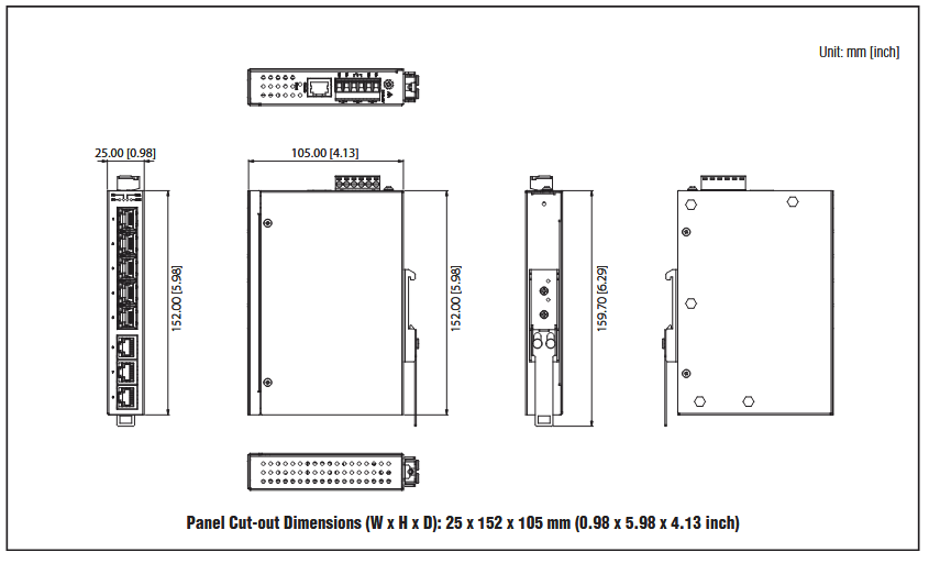 Mechanical Drawing - Advantech EKI-5708E Managed Industrial Ethernet Switches