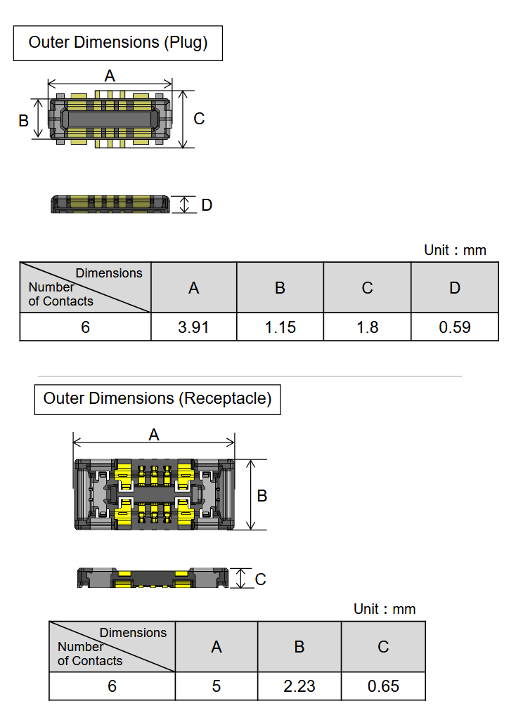 Mechanical Drawing - JAE Electronics WP12 15A Battery Board-to-Board Connectors