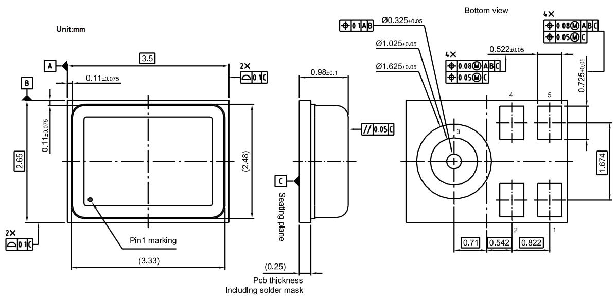 Mechanical Drawing - Infineon Technologies Ultra-Low Power PDM XENSIV™ MEMS Microphones