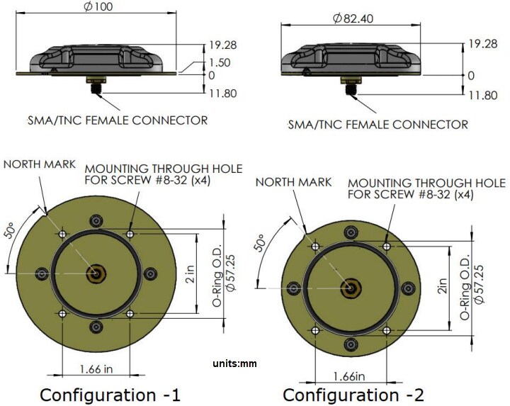 Mechanical Drawing - Tallysman ARM933XF Multi-Constellation Triple-Band Antennas