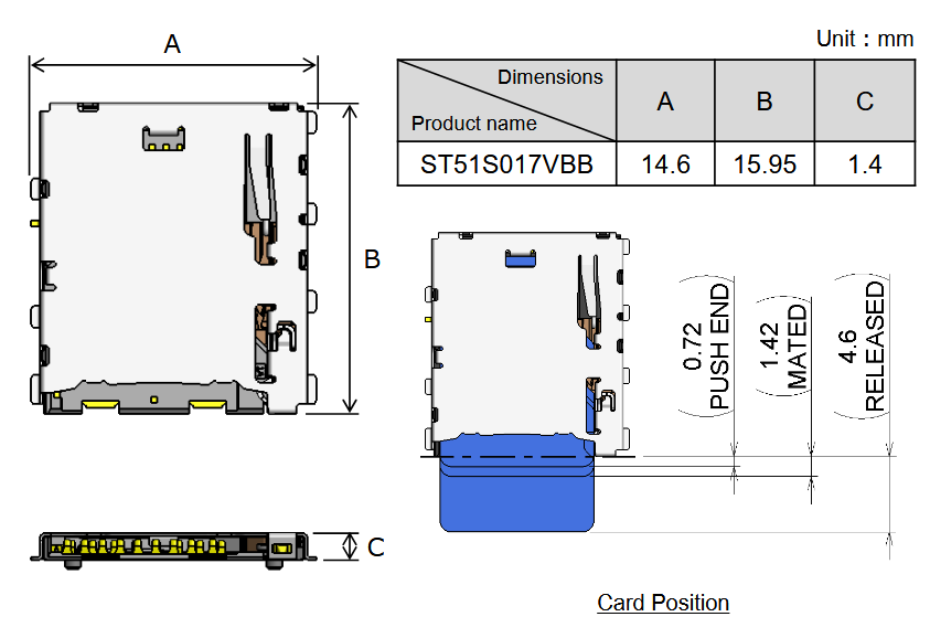 Mechanical Drawing - JAE Electronics ST51 microSD™ EXPRESS Card Connectors